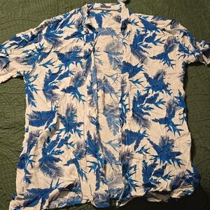 Blue and White Tropical Print Men's Shirt